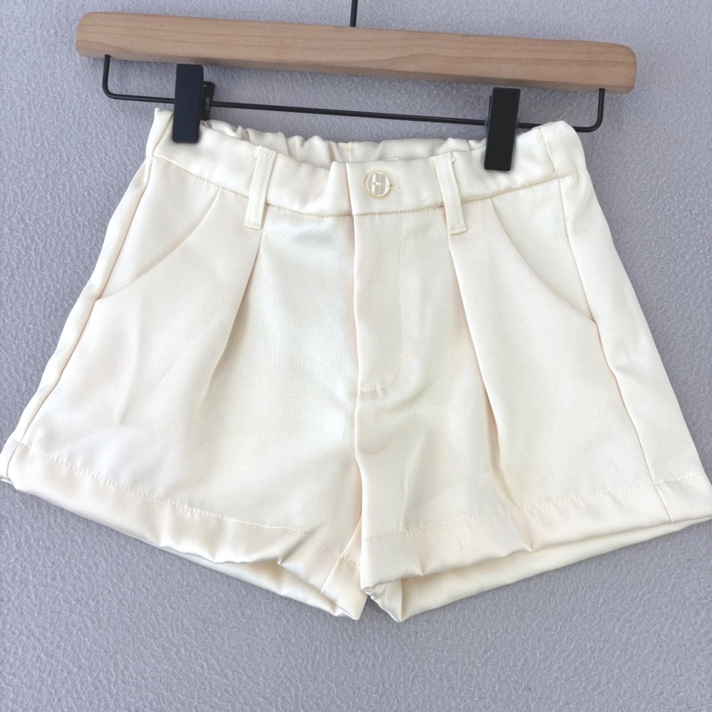 H&M Pleated Dress Shorts Girls 5T Cream Satin Viscose Elastic Waist